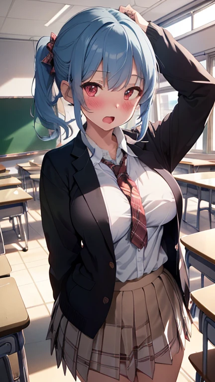 bob　white  hair　D-cups　Wearing a school uniform　cute little　Being at school　High school students　Flipping up a skirt　Underwear is visible　Laughing　tall