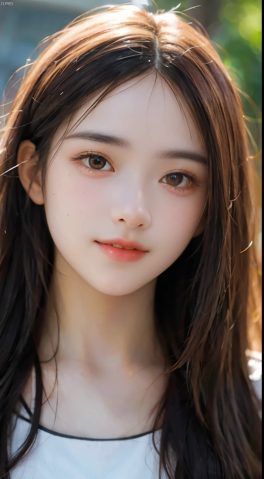 close-up, masterpiece, best quality, raw photo, photorealism, smile, beautiful girl, cute, long hair, depth of field, high resolution, ultra detail, detail, highly detailed eyes and face, sharp pupils, realistic pupils, sharp focus, cinematic lighting