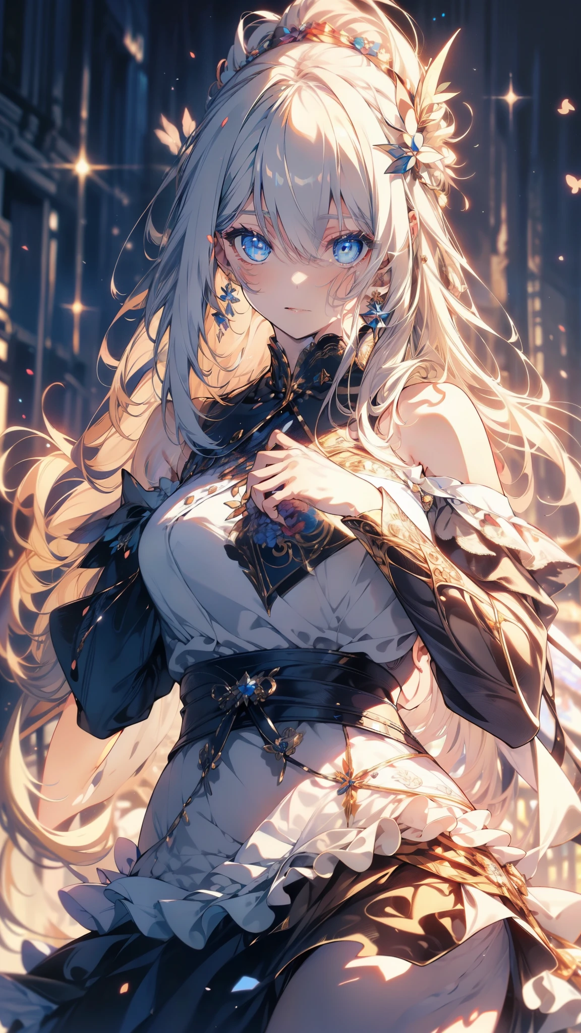 (only one person),Dark sky,((Winter)),dark clouds,Ice Crown,goddess,(Short flowing hair),Sexy,noble,grace