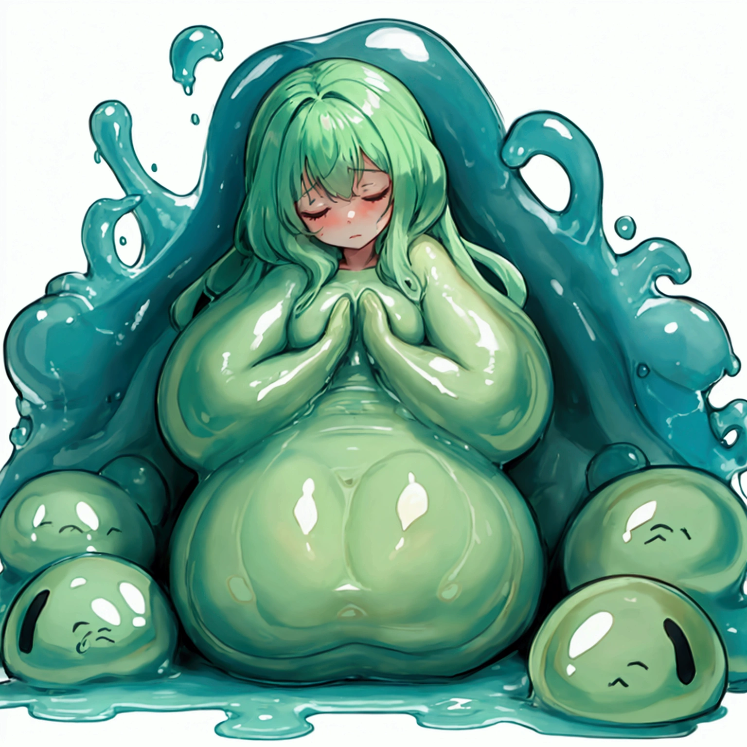 slime girl caminando, blue skin, soft fashion, Long hair with green tips., tentacles, slime tentacles, slime boy, Alone, slimegirlnsfw, My Hero Academia, tentacles,  depth of field, Access, detailed, elegant, slime girl. My hero academia School, tentacle glue, full body shot. 