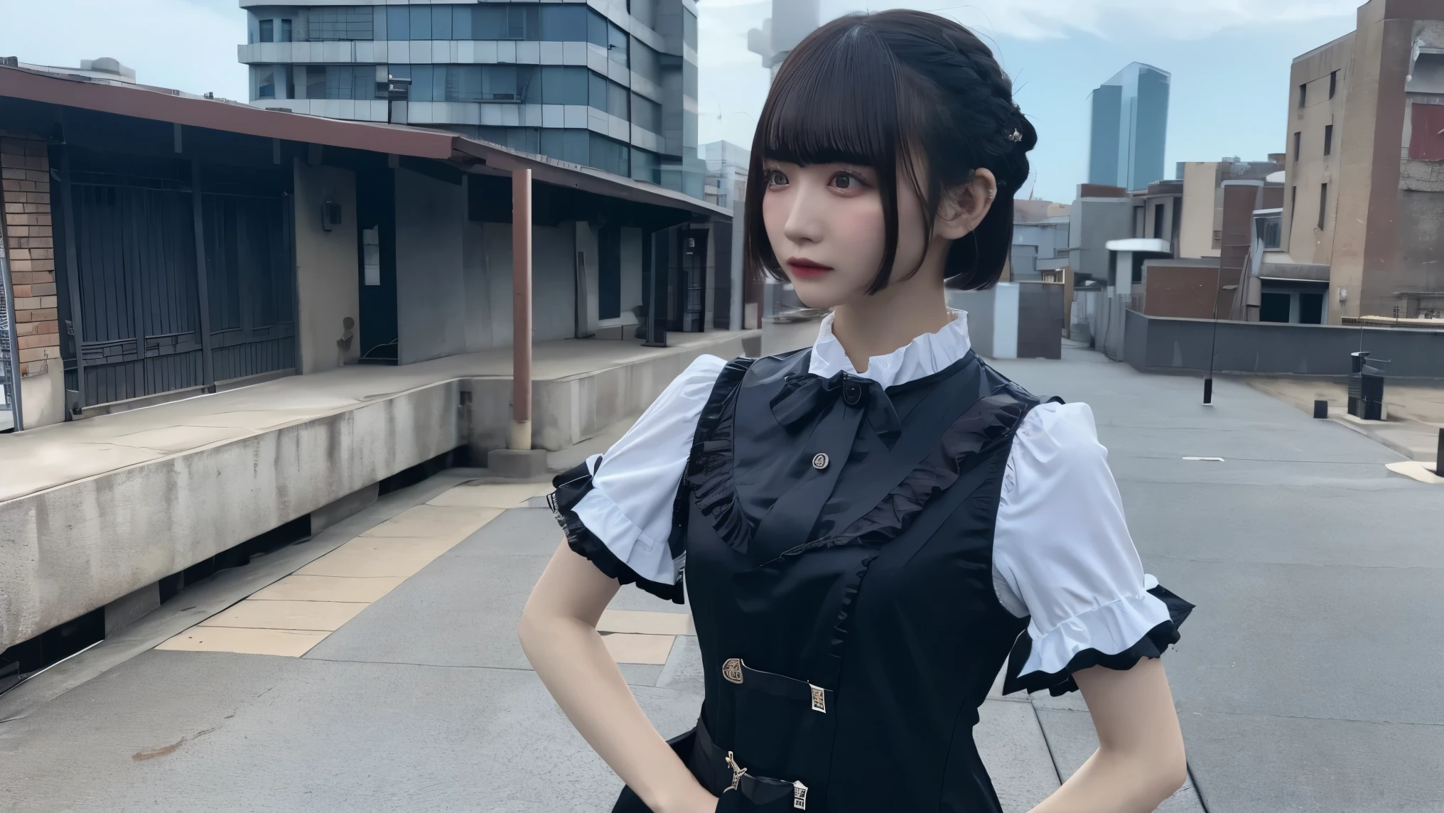 1、Ultra HD、Ultra-high resolution、Realistic、Sweaty skin、Bob Hair Frilled shirt、Bob Hair、suit、ビジネスsuit、recruit-suit、Ruffled Gothic Dress
