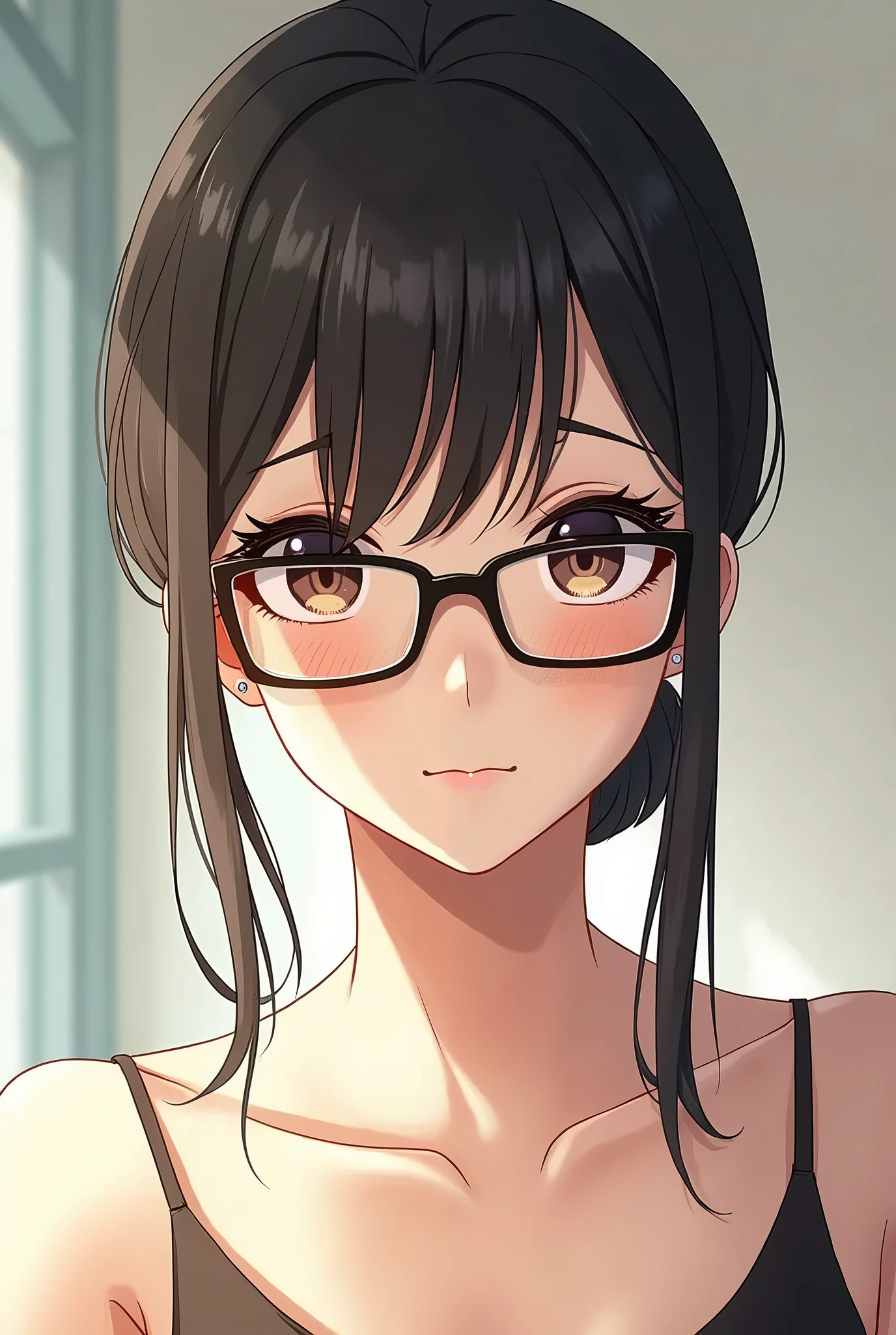 (all sorts of composition), a receptionist woman, drooping eyes, realistic skin, tiny earrings, (suit), bra, ((she is tied up tightly with rope)), (orgasm), sweat, ((showing off her super high-definition drawing of stylish high-class panties)), blush, glasses,