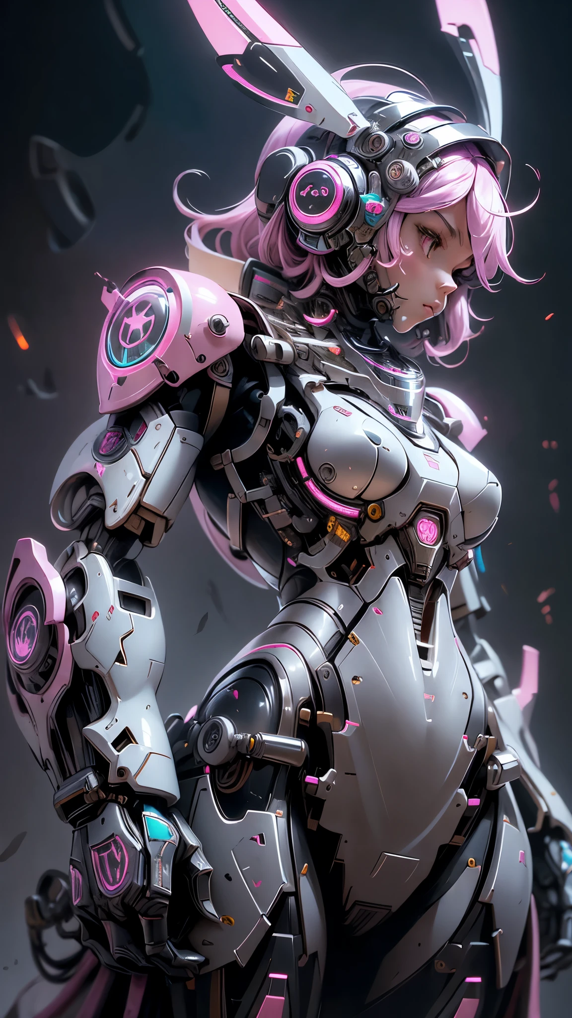 a close up of a robot with a sword and a helmet, streamlined pink armor, raiden metal gear, katana zero video game character, cool mecha style, cyber japan style armor, anime mecha aesthetic, mecha suit, intricate assasin mecha armor, cyberpunk samurai, cyborg samurai, cyborg ninja, slick pink armor, alexandre ferra mecha standing against a natural gray background 