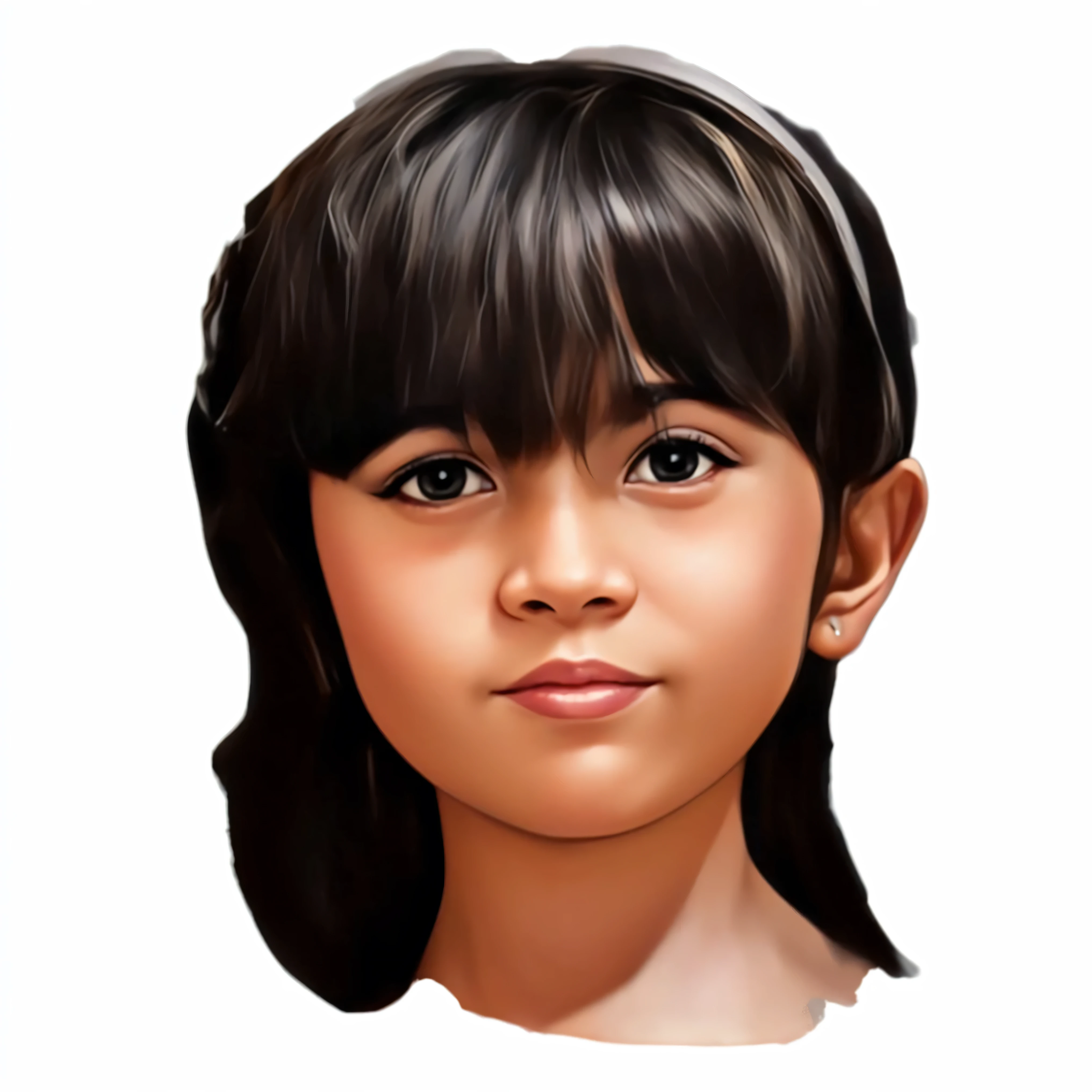 a close up of  A  girl Age 6 years, beautiful straight black hair, smiling, realistic portrait, realism artstyle, high quality portrait, digital illustration portrait, detailed color portrait, close up potrait, realistic detailed face portrait, realistic female portrait, digital portrait, color portrait, portrait of ultra realistic, realistic digital illustration, kawaii realistic portrait, realistic studio portrait, digital art portrait