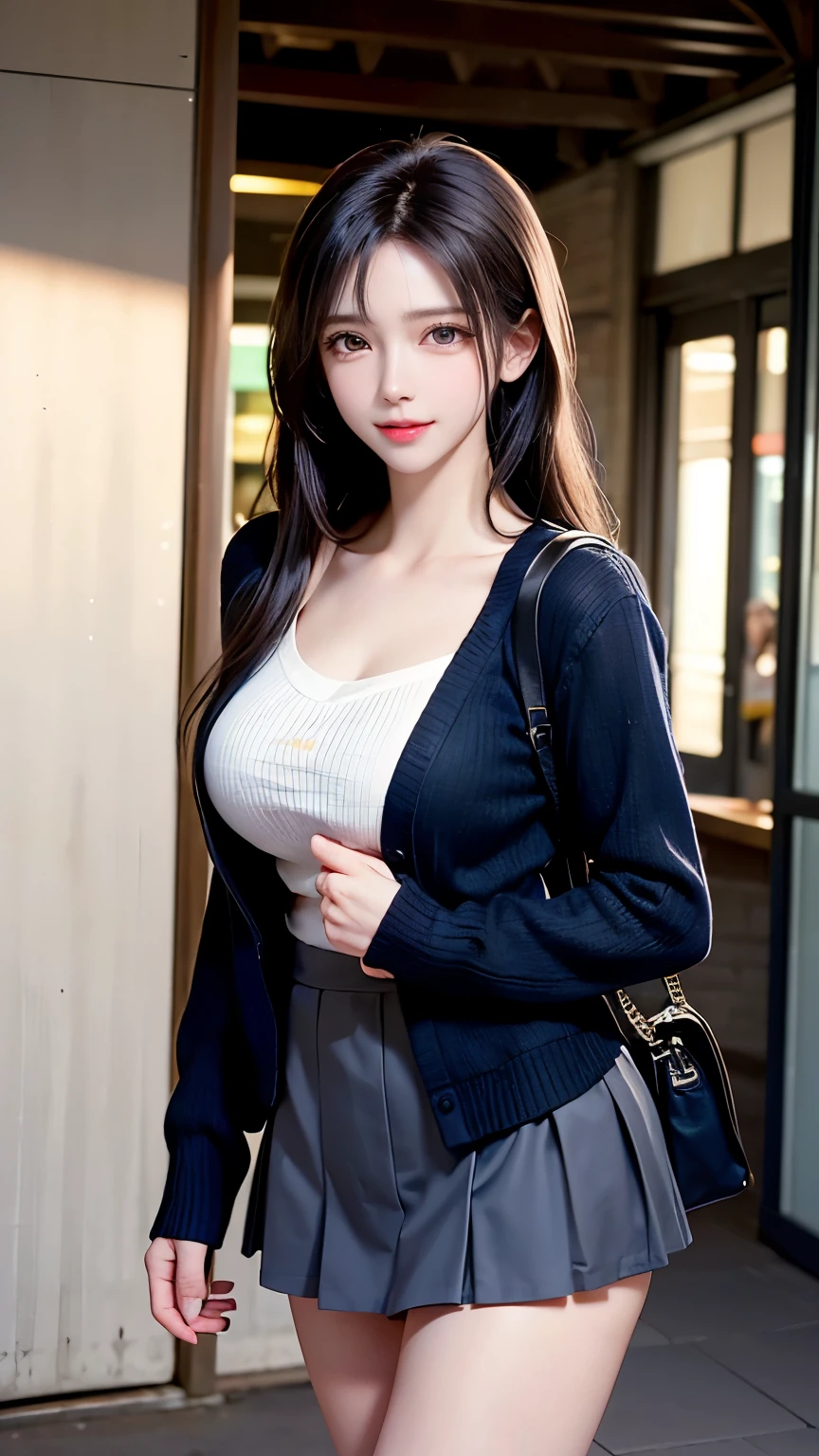 masterpiece, best quality, beautiful young woman, shiny blue eyes, (detailed pupils:1.2), eyelash, beautiful light black hair, streaked hair, multi color, medium hair, perfect face, detailed, showing cleavage, a woman sitting at a table in front of a window, a stock photo, inspired by Otake Chikuha, smiling confidently, casual business outfit, taken in the early 2020s, low res, blunt bangs fall on her forehead, loosely cropped, ayami, taking control while smiling