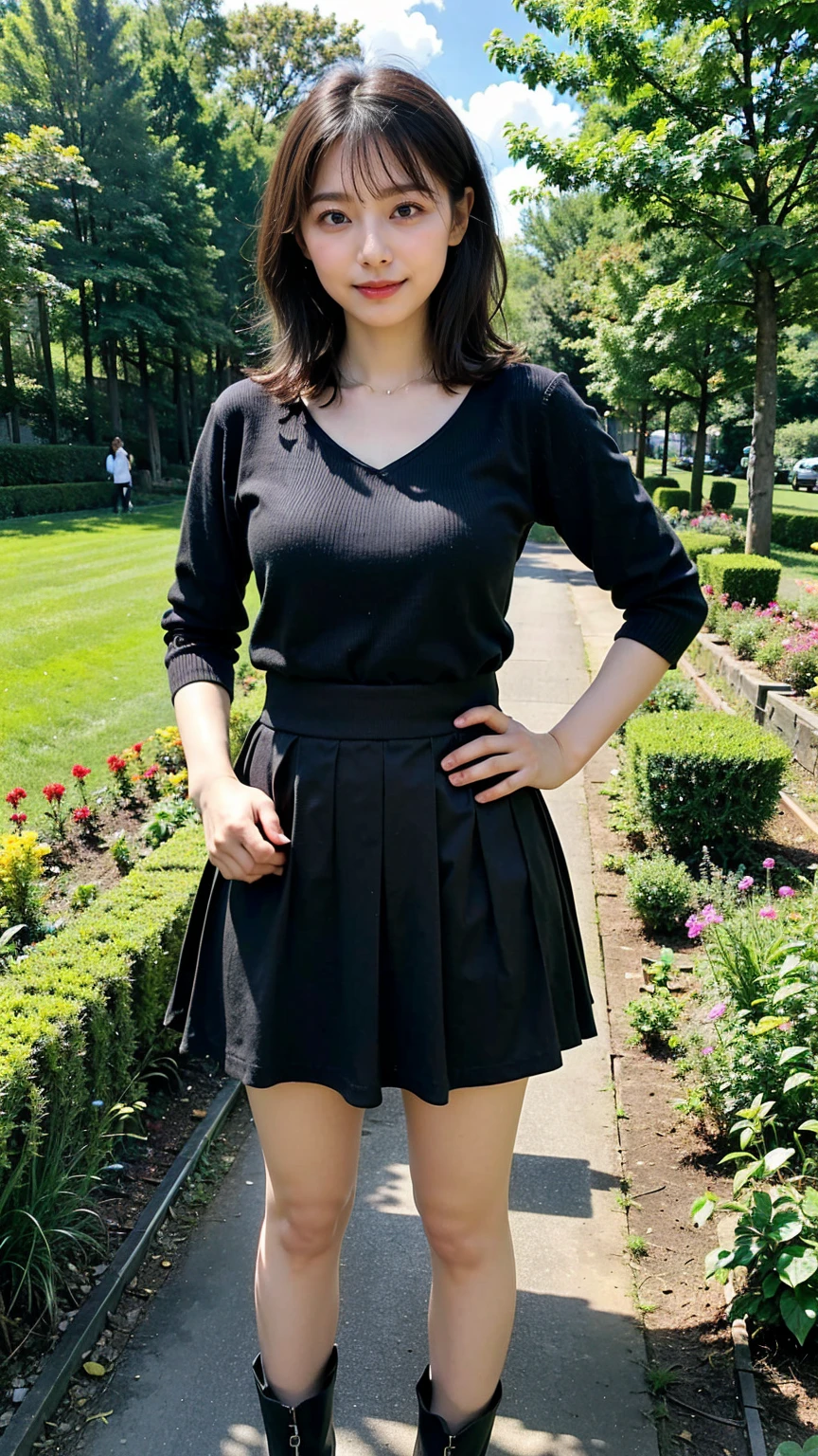 (Highest quality、Tabletop、8k、Best image quality、Award-winning works)、1. high school girl、16 years old、(alone:1.1)、Perfect beautiful composition、(Big Breasts:1.2)、(Accentuate your body lines:1.1)、Voluptuous body、(Navy Pleated Skirt:1.1)、(Standing in the park:1.1)、(Thick legs:1.2)、(The biggest smile is looking at me:1.1)、(Smiling with perfect beautiful teeth:1.1)、(Beautiful park background with strong blur:1.1)、The most natural and perfect beauty park、Perfectly maintained park、Standing Elegantly、Natural Makeup、(美しいThick legs:1.2)、Ultra-high definition beauty face、Ultra HD Hair、Ultra HD Shining Eyes、(Ultra-high resolution glossy skin:1.1)、Super high quality glossy lip、(Accurate anatomy:1.1)、(very bright and vivid:1.1)、Cherry tree in the distance、Flipping up her skirt to show her underwear