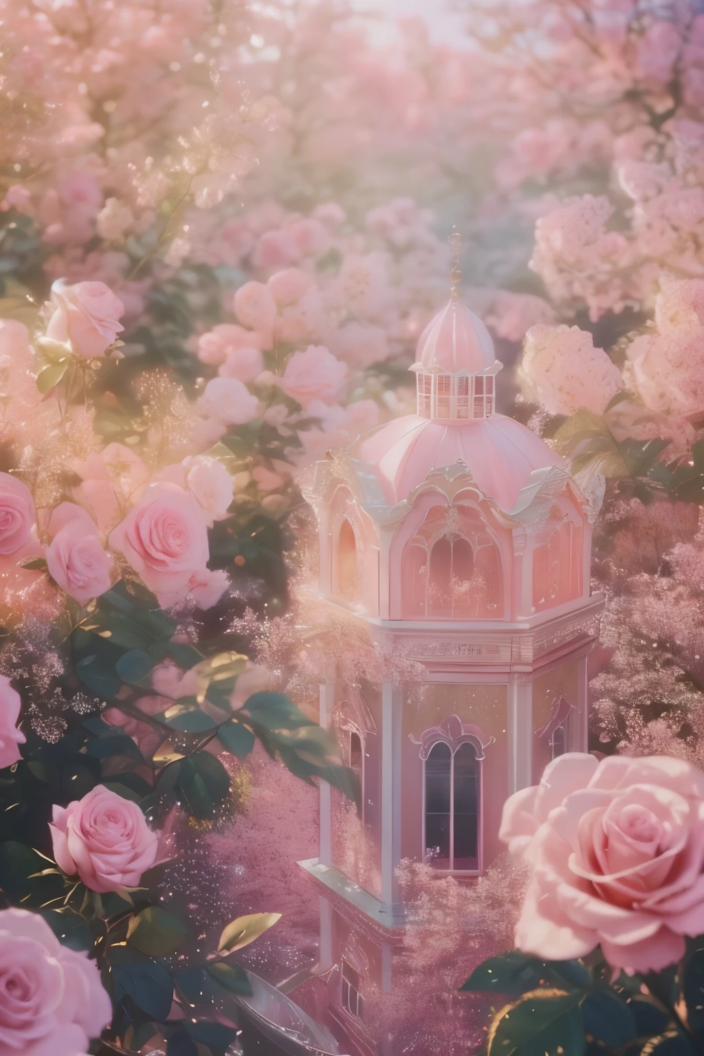 a photorealistic painting inspired by Rose Henriques, pinterest, rococo, dreamy aesthetic, fantasy aesthetic!, very magical and dreamy, with soft pink colors, dreamy and detailed, cottagecore!!, beautiful and aesthetic, very aesthetic!!!!!!!!!!!!!!!, beautiful aesthetic, beautiful aesthetic design, pink vibe