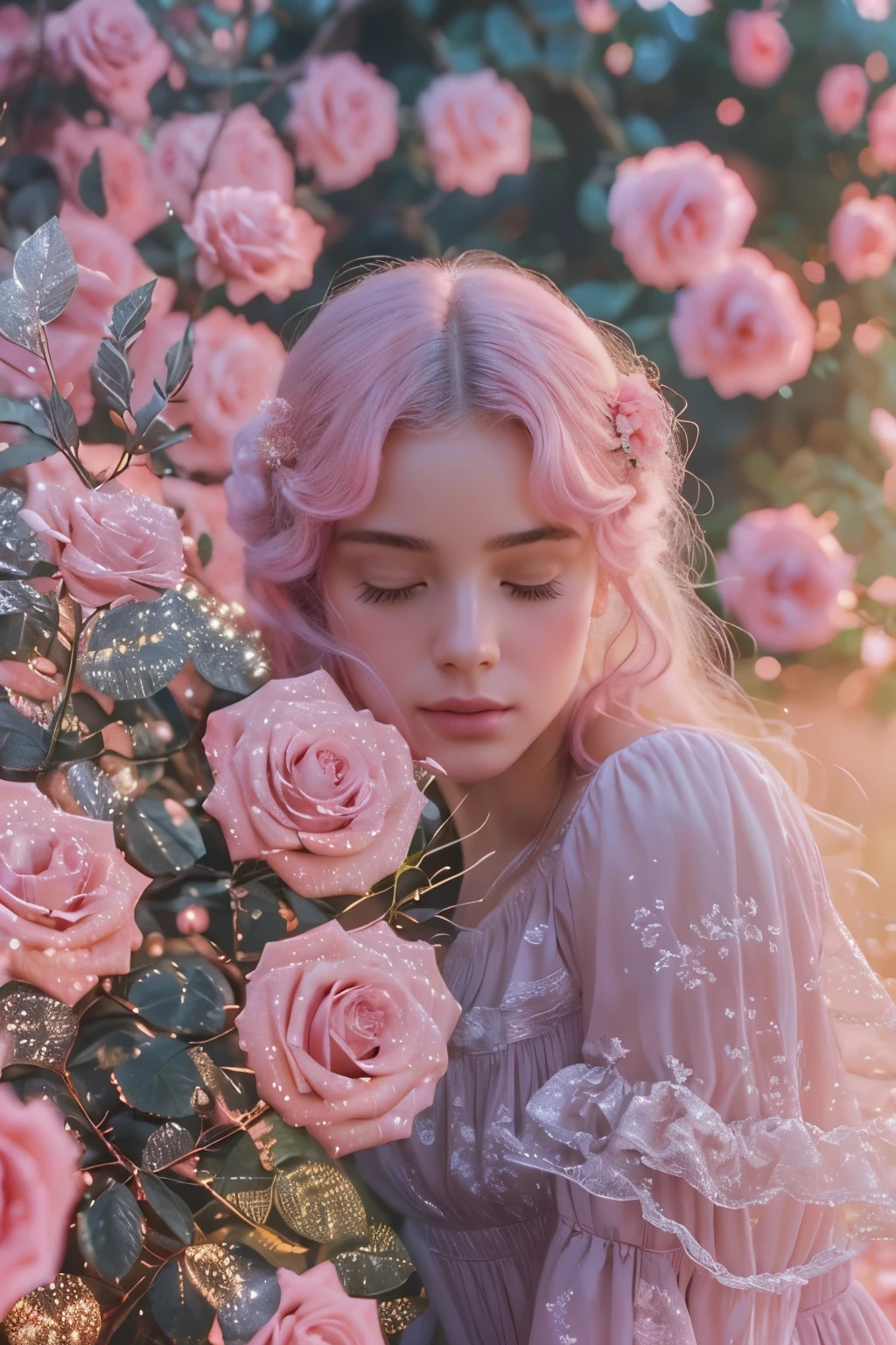 a photorealistic painting inspired by Rose Henriques, pinterest, rococo, dreamy aesthetic, fantasy aesthetic!, very magical and dreamy, with soft pink colors, dreamy and detailed, cottagecore!!, beautiful and aesthetic, very aesthetic!!!!!!!!!!!!!!!, beautiful aesthetic, beautiful aesthetic design, pink vibe