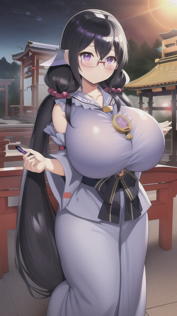 Very long black hair, kimono, young girl, huge breasts, erect nipples, huge areola, female face, huge ass, face emphasis