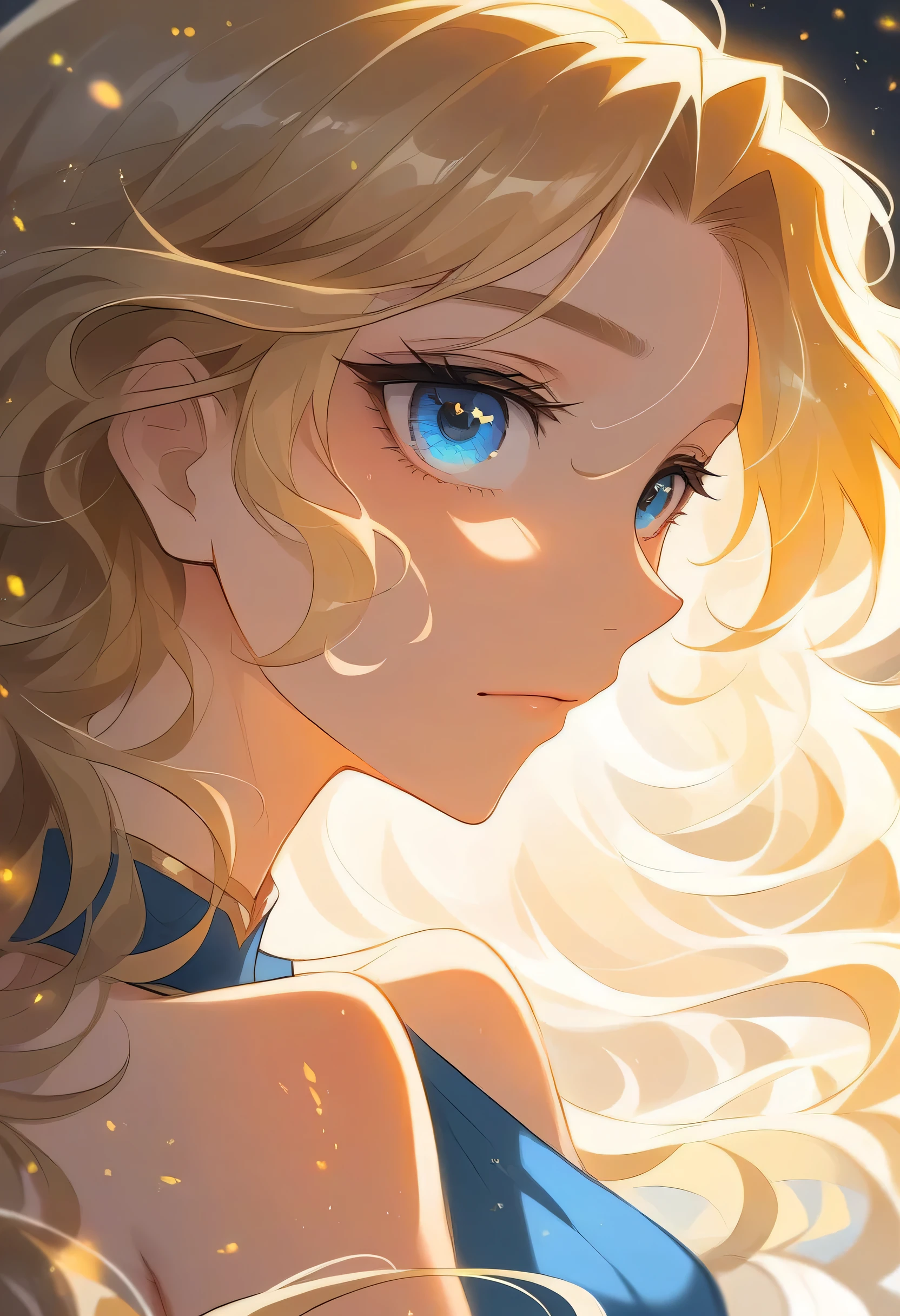8k, masterpiece, cinematic, raw, Beautiful woman, (Extra long wavy golden blonde with silver highlight hair, petite, ((Portrait)), pale skin, fantasy field villages, (fantasy style halter neck, white and black colors, sleeveless top), super model, fluffy outerwear, perfect goddesses, (8K), (sensual faces), (Wallpaper), (Cinematic lighting), side ways photo, sideview, solemn expression, full body photo,score_9,source_anime