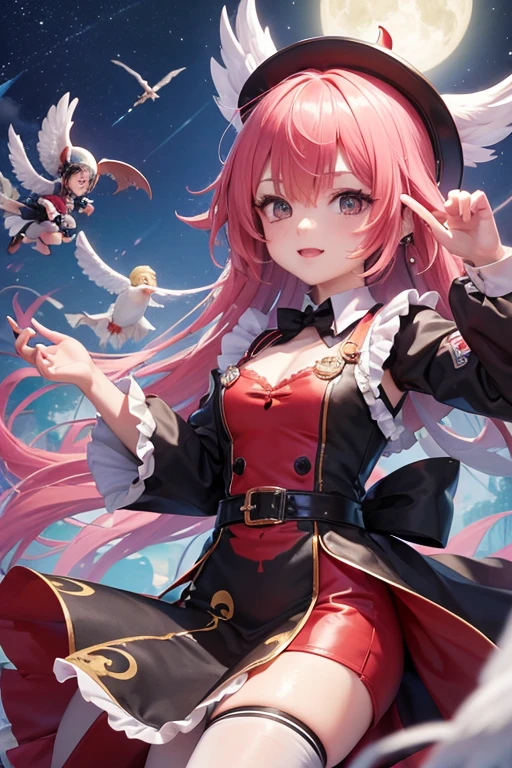 Melhor qualidade、uma 、Shiraga、Cabelos compridos、hair fluttering in the wind、olhos azuis、Rosto pequeno、um sorriso、Papai Noel :1.7、Mangas vermelhas:1.3、Bico grande:1.5、peito aberto:1.4、constriction、minissaia vermelha:1.2、Pernas de bota com plataforma apertada vermelha、dim lighting、in the nighttime、Yuki、sem pessoas、Veja aqui、Angle from diagonally above、desfoque de fundo