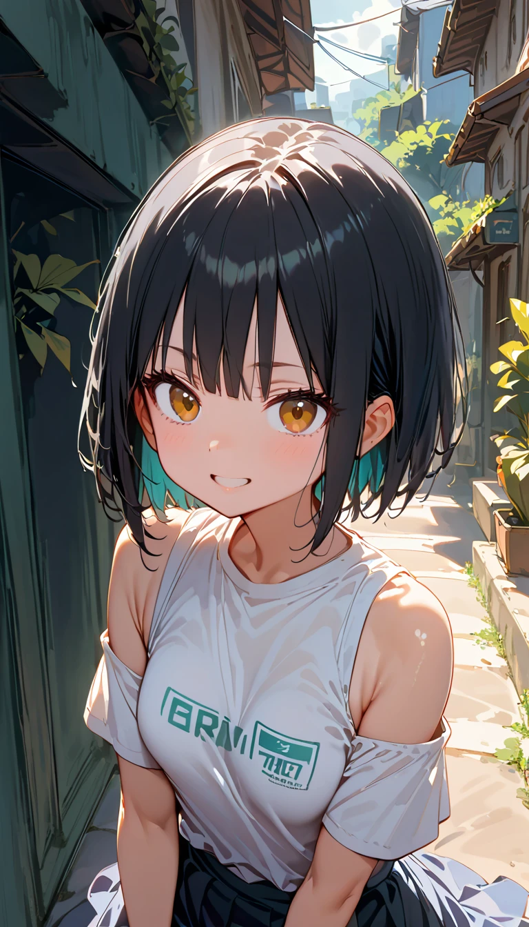 Best Quality, Super Fine, 8k, So ridiculous, Very detailed, 2.5D, Beautiful Goddess, Delicate and dynamic, Black Hair, Bobcut, Very young, Small breasts, official art