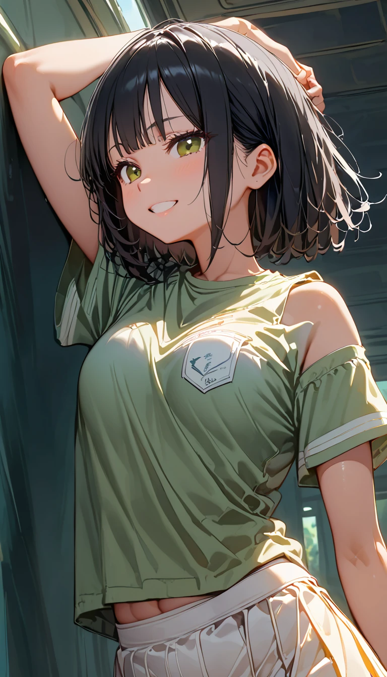 Best Quality, Super Fine, 8k, So ridiculous, Very detailed, 2.5D, Beautiful Goddess, Delicate and dynamic, Black Hair, Bobcut, Very young, Small breasts, official art