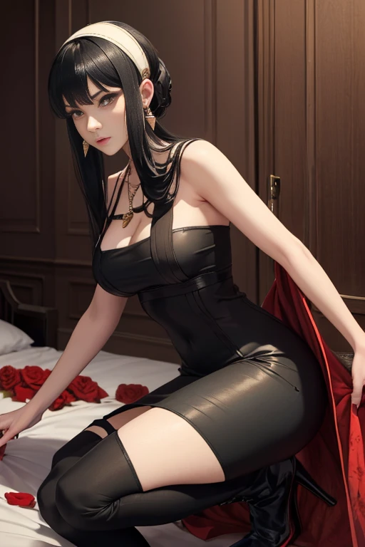 Sexy Japan woman in black leather dress with sword and rose petals, a short skirt、Ultra mini skirt、I can see the white panties.beautiful thigh、poneyTail、Beautiful panties、Beautiful belly button、seductive tifa lockhart portrait, Tifa Lockhart, Tifa, glamorous tifa lockheart, tifa lockhart portrait, by Yang J, Tifa Lockhart, Portrait of Tifa Lockhart, ig model | ArtGerm, Trending on CGSTATION, beautiful alluring anime woman