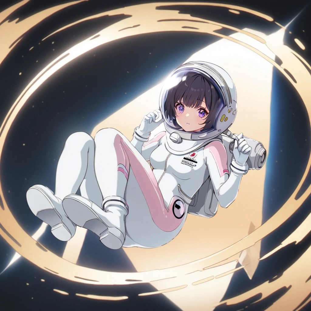 (white back ground):10,simple background ,BREAK masterpiece, (best quality), (highly detailed:1.3), 1girl,solo,fullbody,floating:2,(Space Suit:1.15),short hair, Space Helmet ,Black Hair ,