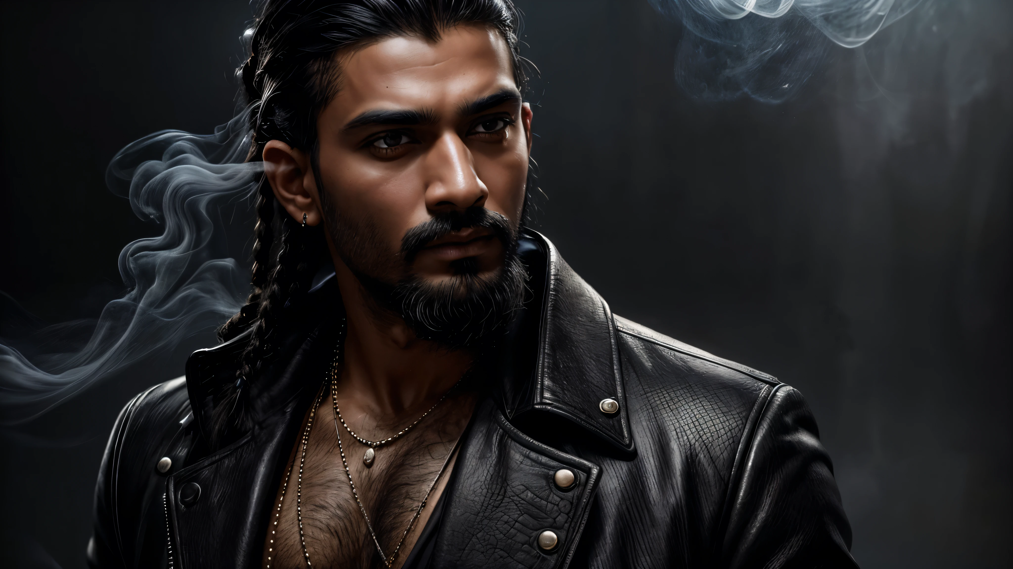 Lord Shiva in leather jacket  full sleeve in India village with neon light 