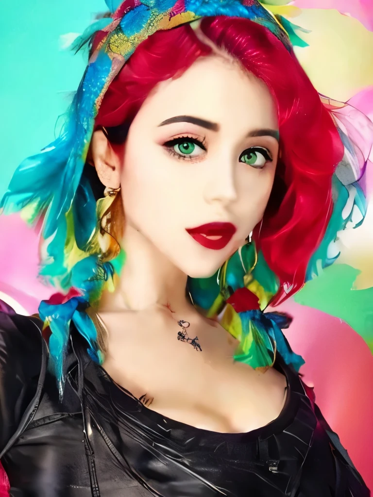 muff, red hair, black hair, multicolored hair, short hair,