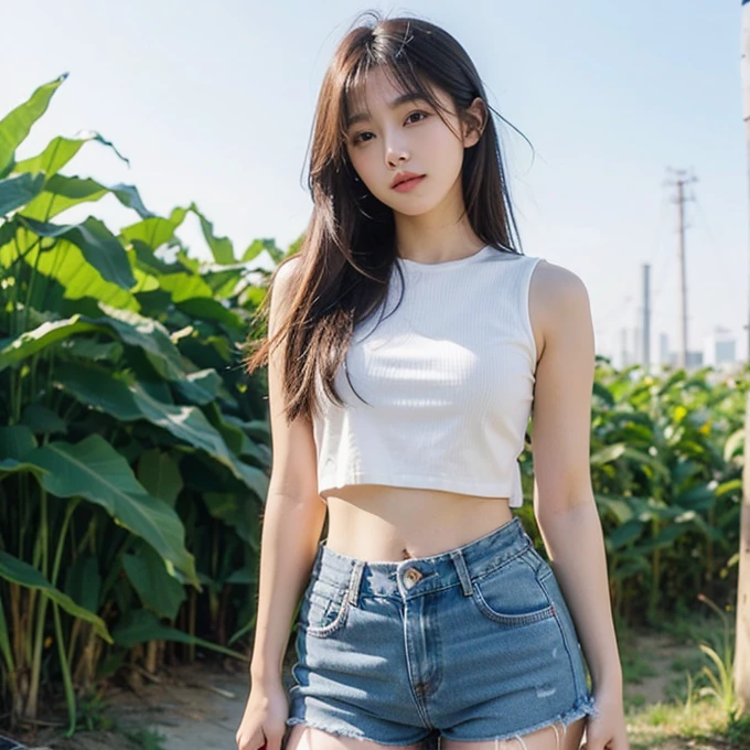 8k,Highest quality,Tabletop,Ultra-detailed,超High resolution,Realistic,RAW Photos,Absurd,The absolute solution,One Girl,whole body,View your viewers,Young and beautiful woman in Japan,Small Head,Small Face((8 heads:1.5)),Extremely cute face,Baby Face, charm,Large Breag Hair,A little embarrassed,(White tank top and super short micro denim mini skirt:1.5),No underwear,Sexy photo in the shade of a beautiful beach,Glossy Lips,美しいAttention to detail茶色の目,Double eyelids on both eyes,Natural Makeup,光沢のある滑らかなライトブラウンのLong Hair, Asymmetrical bangs, Glowing Skin,(Glowing Skin,Sweaty:1.3),Center image,High resolution, Attention to detail,Detailed hairstyle,Detailed face,Great cinema lighting,Octane Rendering,Vibrant, Ultra-realistic,Perfect limbs,Perfect Anatomy,Spread your legs,(Provocative and dynamic sexy poses:1.5)irt flip:1.5),(no panti.5),nsfw,(sprey:1.5)