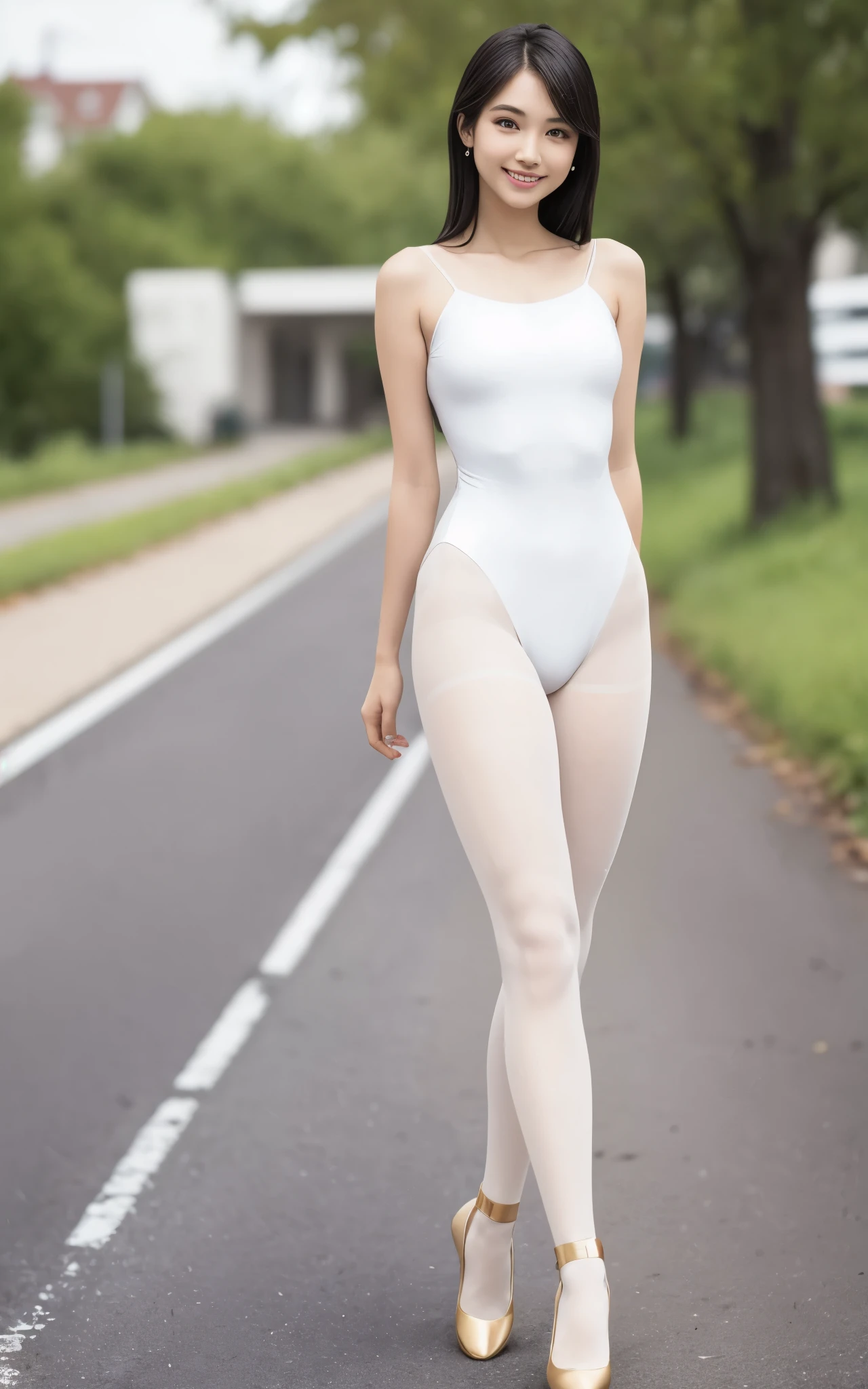 best qualtiy, masutepiece, 超A high resolution, (Photorealistic:1.4), Raw photo,8K, full body Esbian、full-shot、SFW、bob cuts、A dark-haired、Bright eye、Active figure、Beautiful japanese girl,((I'm standing in front of a huge crowd in the stadium:1.4)). ((Wearing a white high-leg retard:1.4))、((small breasts with bulging bulges))、In high resolution、The focus is clear and、、High-leg leotards、hyperphotorealism、perfectly proportions、the golden ratio、f lare、outlines、 soft glow、softfocus、Photography Techniques Monocle、((Lots of spectators:1.2))、((Glossy white pantyhose:1.3))、Tight leotards、((I'm not wearing shoes))、Leotard that digs into the crotch、The best smile、(bare-legged)、(lack of flowers around)、(No floral hair ornaments:1.4)、Sit up、(squatt:1.5)、cammel toe、(Open the legs 180°:1.4)、M-shaped legs