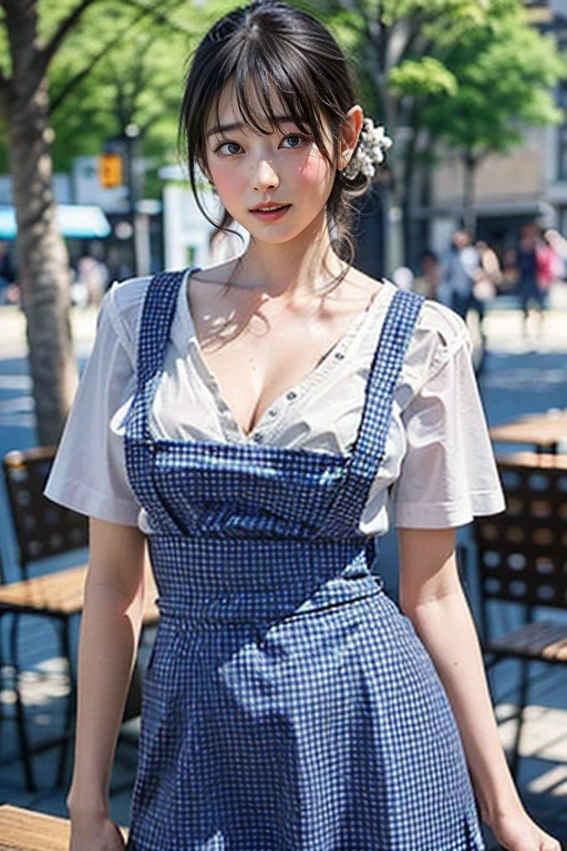 Gingham check erotic beautiful maid woman&#39;s knee-high socks panty shot
