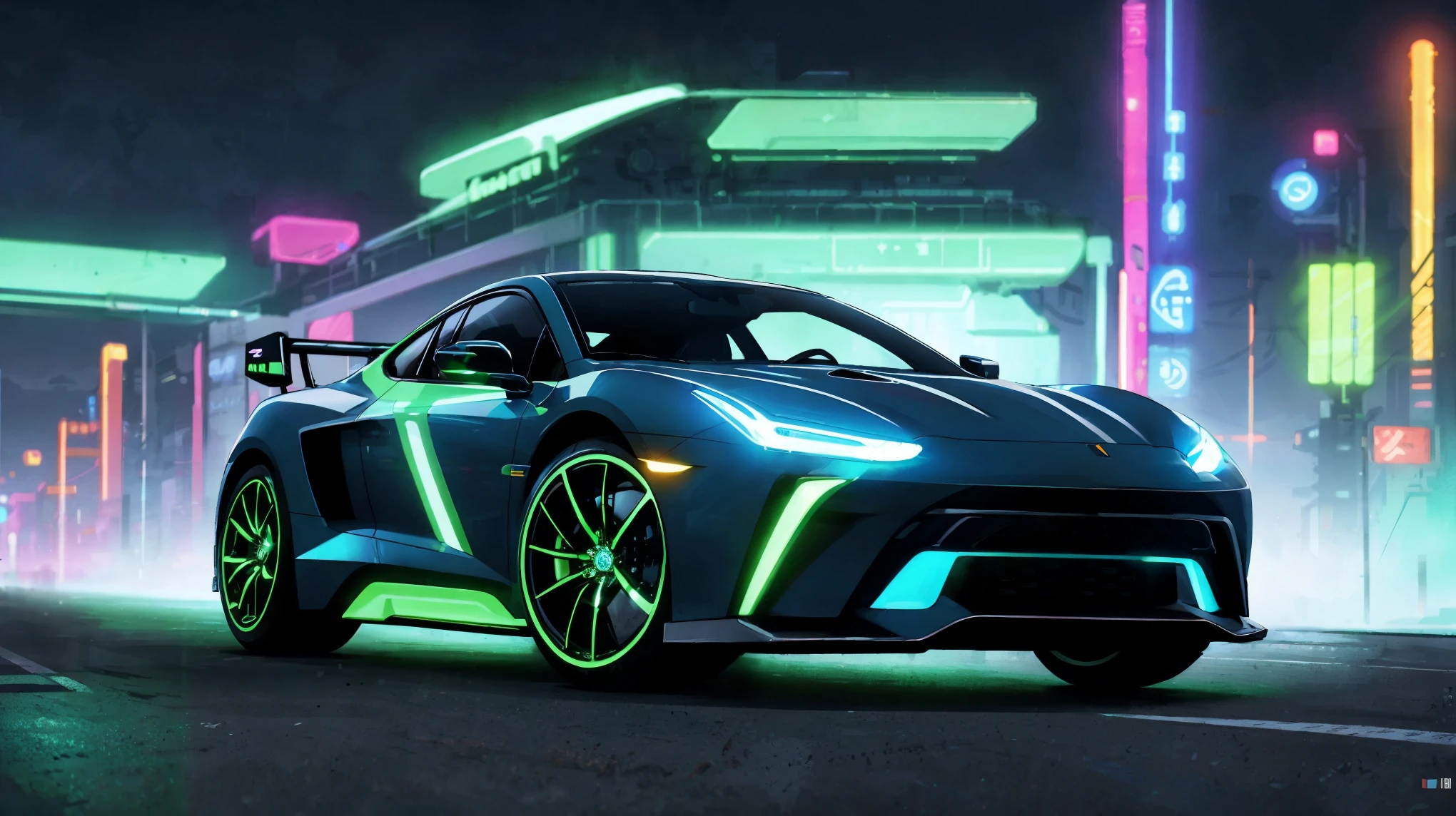 Cyber-punk style, bright neon car, centered, masterful technique, bioluminescent outline, highly detailed, smooth, sharp focus, illustration, approaching perfection, intricate details, ultra-high definition, 8k resolution 