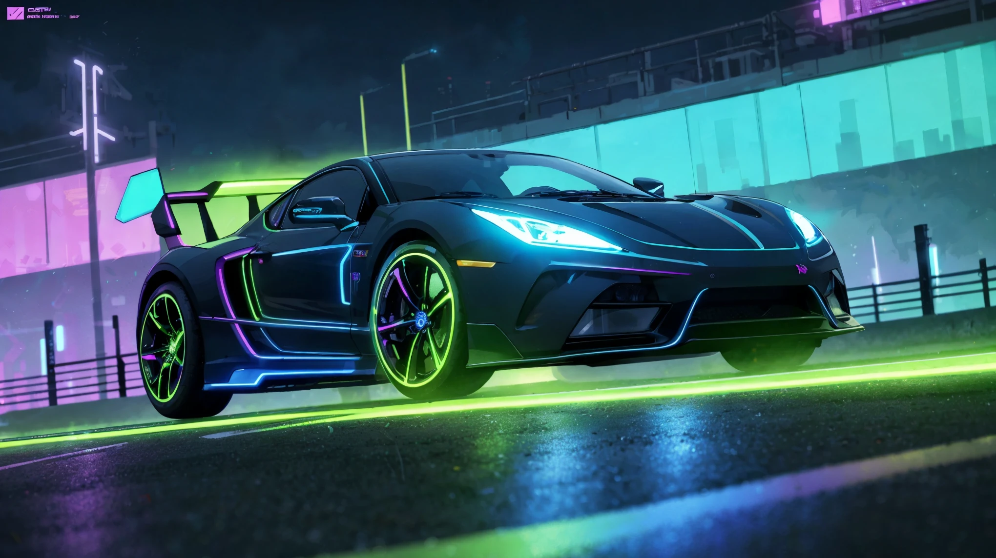 Cyber-punk style, bright neon car, centered, masterful technique, bioluminescent outline, highly detailed, smooth, sharp focus, illustration, approaching perfection, intricate details, ultra-high definition, 8k resolution 