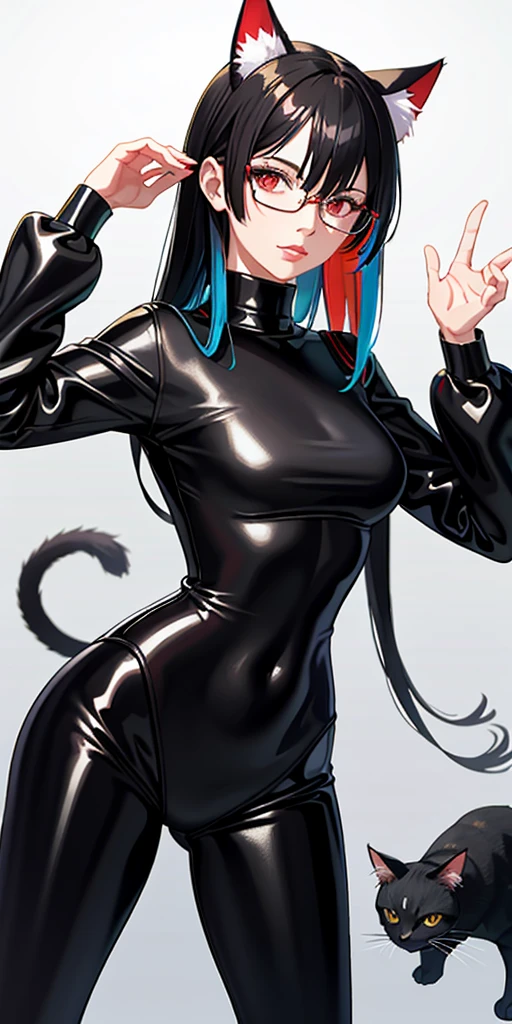 coupling, red hair, black hair, multicolored hairs, short hair, very sexy bunny suit, embarrassed, choker