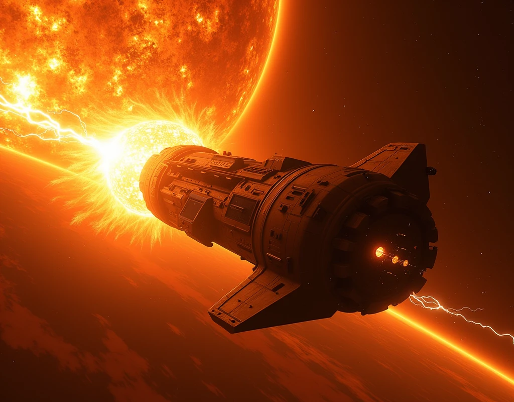 sci fi, ultra realistic, high resolution, (damaged spacecraft with fire), red, dark, stars