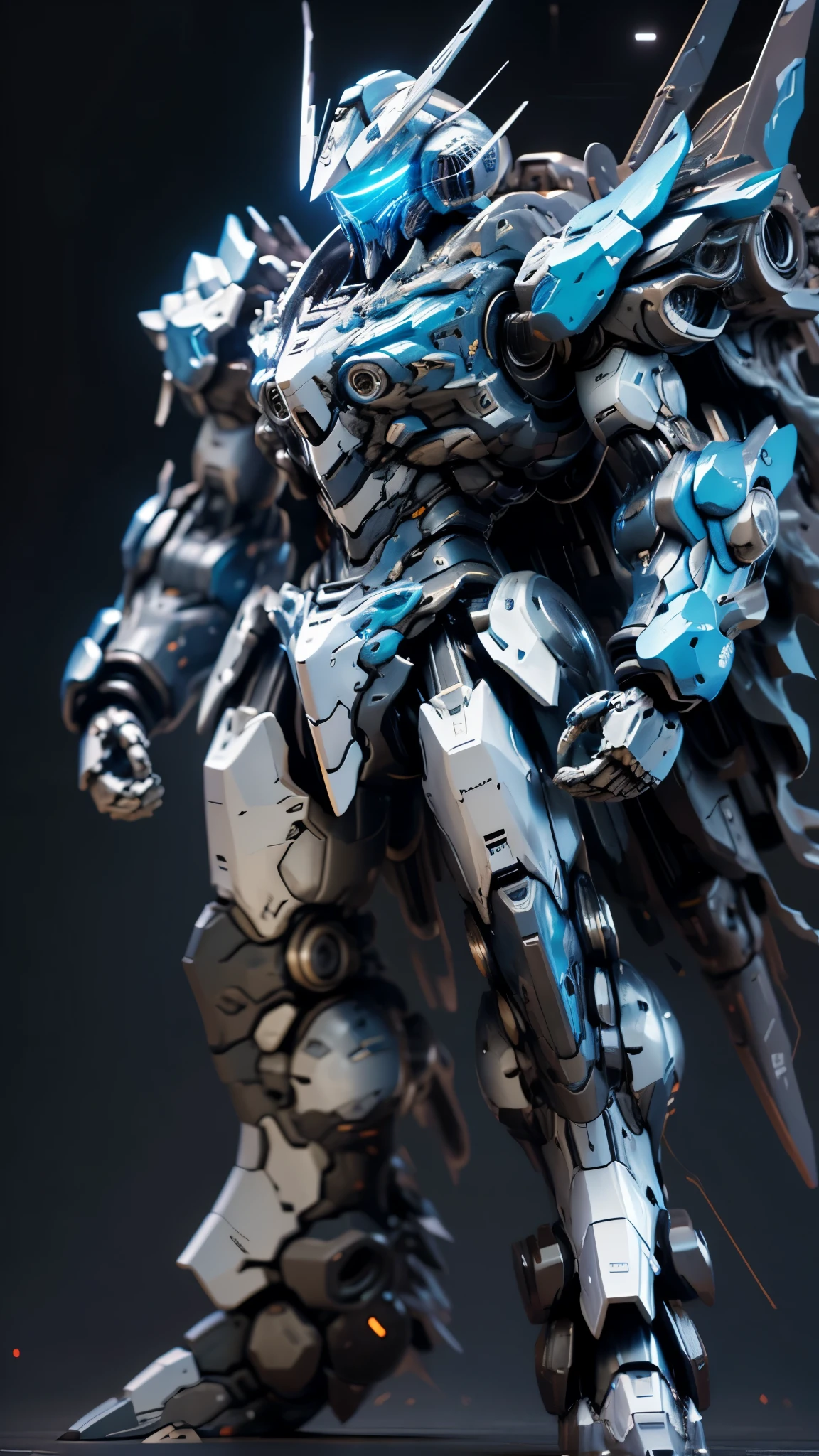 Prompt:
Create a futuristic mech warrior standing in a dark, industrial setting. The mech should be primarily white with teal accents, and its design should be sleek and streamlined. The lighting should be dramatic, with a strong focus on the mech and a deep, atmospheric background. The character piloting the mech should be visible through the transparent cockpit, wearing a futuristic suit and helmet. The mech's pose should be dynamic and assertive, suggesting power and readiness for combat.
Image Breakdown:
* Character: A humanoid mech warrior.
* Coloring: Primarily white with teal accents, creating a clean and futuristic aesthetic.
* Lighting: Dramatic, with a strong focus on the mech and a deep, atmospheric background.
* Setting: A dark, industrial environment, such as a factory or spaceship hangar.
* Pose: Dynamic and assertive, suggesting power and readiness for combat.
* Details: Transparent cockpit revealing the pilot, futuristic design elements, and intricate mechanical details.