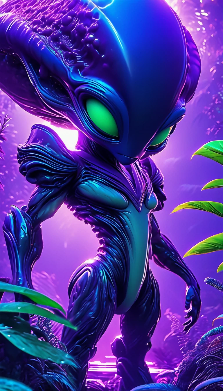 an armor, realistic, And a nice and friendly alien character is represented in this work of art... The character is small in size and has a friendly and adorable appearance..... The alien takes place in a purple world filled with abundant exotic vegetation... The art style is inspired by anime., giving it a unique and distinct look. The artwork is created in 8k resolution.., ensuring the best quality and capturing every intricate detail of the alien and its surroundings. Vibrant and vivid colors enhance the overall visual experience.., While lighting creates a sense of depth and dimension in the artwork... This masterpiece shows the artist&#39;Our experience in creating high quality, Visually striking illustrations.., light brown hair, bangs, wince, makeup, open mouth, smile, blush, tongue, Surrealism, Futurism, modern, gothic art, By Alfons Mucha, Color Field painting, modern, Carl Larsson, On art, chiaroscuro, depth of field, jpeg artifacts, 16K, UHD, masterpiece, Anatomically correct, textured skin, Super detail, high quality, highres, best quality, UHD, masterpiece, Anatomically correct, textured skin, high quality, high details, Super detail, Award Winning, best quality, highres, 16K, UHD