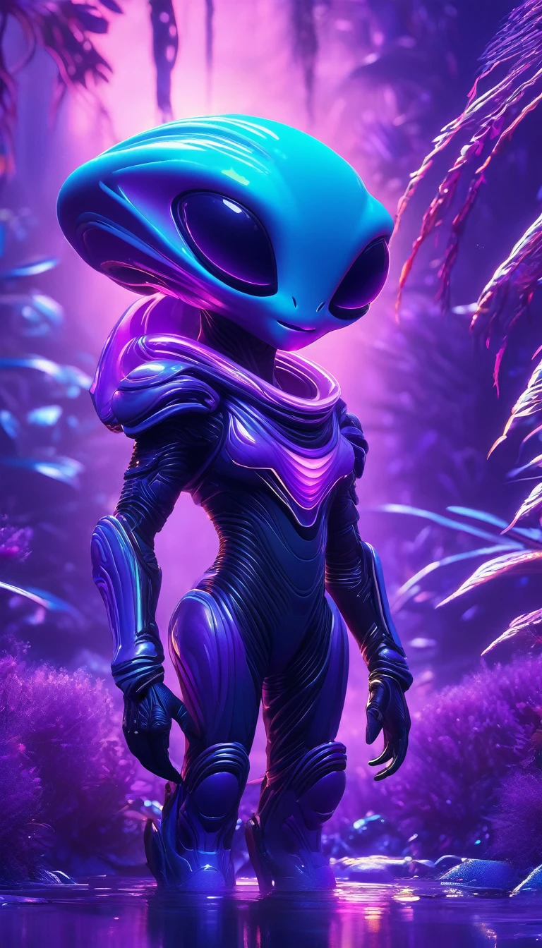 an armor, realistic, And a nice and friendly alien character is represented in this work of art... The character is small in size and has a friendly and adorable appearance..... The alien takes place in a purple world filled with abundant exotic vegetation... The art style is inspired by anime., giving it a unique and distinct look. The artwork is created in 8k resolution.., ensuring the best quality and capturing every intricate detail of the alien and its surroundings. Vibrant and vivid colors enhance the overall visual experience.., While lighting creates a sense of depth and dimension in the artwork... This masterpiece shows the artist&#39;Our experience in creating high quality, Visually striking illustrations.., light brown hair, bangs, wince, makeup, open mouth, smile, blush, tongue, Surrealism, Futurism, modern, gothic art, By Alfons Mucha, Color Field painting, modern, Carl Larsson, On art, chiaroscuro, depth of field, jpeg artifacts, 16K, UHD, masterpiece, Anatomically correct, textured skin, Super detail, high quality, highres, best quality, UHD, masterpiece, Anatomically correct, textured skin, high quality, high details, Super detail, Award Winning, best quality, highres, 16K, UHD