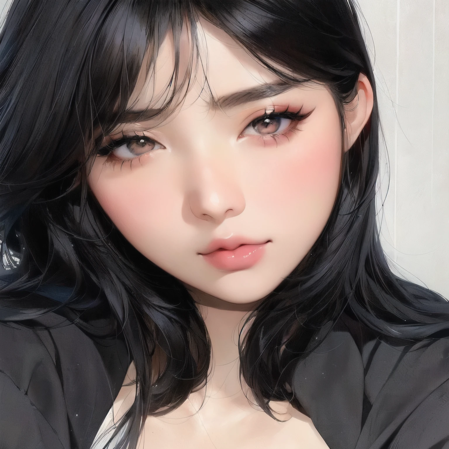 a close up of a woman with a white shirt and black hair, ilya kuvshinov. 4 k, ulzzang, korean girl, kuvshinov ilya, popular south korean makeup, artwork in the style of guweiz, inspired by Yanjun Cheng, realistic. cheng yi, wan adorable korean face, popular korean makeup, gorgeous young korean woman