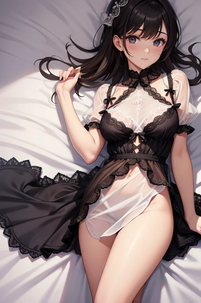 there is a woman laying on a bed in a black lingerie, seductive anime girl, trending on cgstation, beautiful alluring anime woman, extremely detailed artgerm, smooth anime cg art, beautiful alluring anime teen, artwork in the style of guweiz, trending at cgstation, photorealistic anime girl render, artgerm. anime illustration