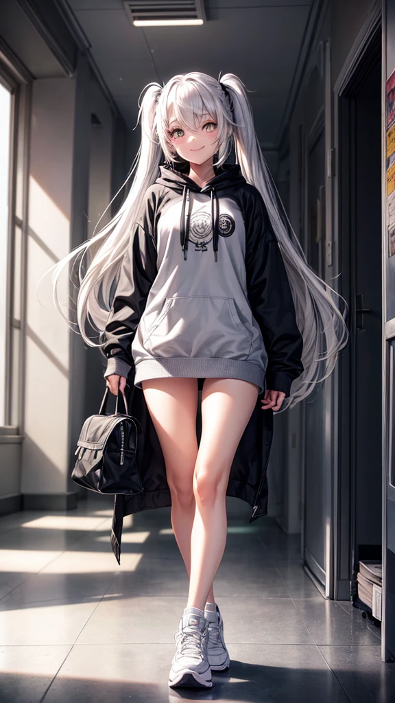 Elf Girl、8-year-old、Medium-long silver hair、Silver Eyes、Only a big black short-sleeved T-shirt、No bottoms worn、barefoot、Seductive expression、whole body、Standing posture
