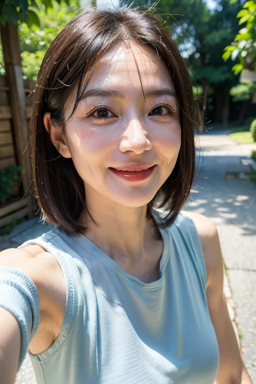 (Best quality, 8k, 32k, Masterpiece, UHD:1.2),Photo of Pretty Japanese woman,black short hair,beauty face,(leaning forward:1.3),squatting,(from above:1.2),(close up:1.4),pov,loose t-shirt,large breasts,(beautiful nipple slip:0.9),outdoors,windy,shiny skin,blurry background,