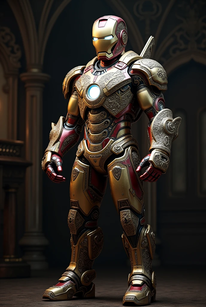 (masterpiece, intricately detailed, highest resolution, best quality:1.2), (doujin), a cocky old Indian pajeet, a 44 y.o muscle stud with a muscular physique sitting on a chair with black eyes,dark-skinned male, wearing a ((Ironman inspired chest gay harness , armor, gauntlets, boots, tight shirt, gold metal ornaments, gold gear uniform)), (excessive cum), (cum on body), (cum drip), flaccid penis,saggy balls,hairy chest,vascular,muscle striations,soft light,fantastic realism,