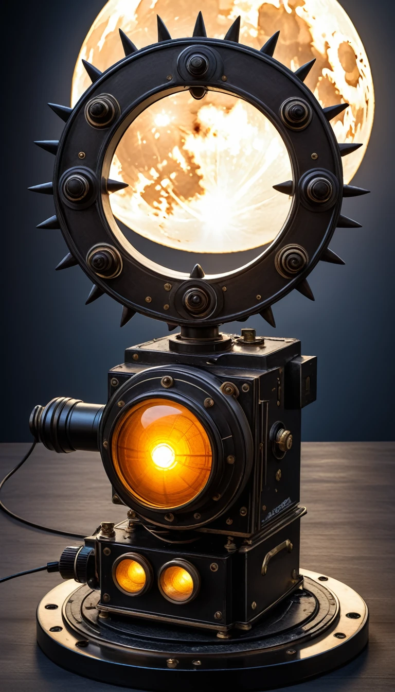 conceptual installation art, the sun rises and the moon sets, the moon rises and the sun sets, powered by an old retro mechanical device, BREAK delicate and dynamic textures, contrasts of light and shadow, 2.5D, artistic photography, hyper realistic, digital graphic CG, BREAK ultra detailed, absolutely resolution, best quality