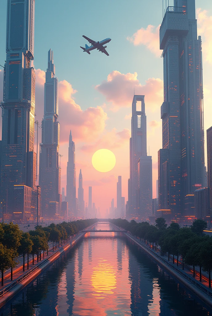 there are two pictures of a city with a plane flying over it, futuristic utopian fantasy, sci-fi fantasy wallpaper, sci-fi fantasy desktop wallpaper, futuristic city backgrond, futuristic utopian metropolis, futuristic utopian city, symmetric matte painting, composition of and futuristic, 4k solarpunk wallpaper, futuristic city backdrop, futuristic world