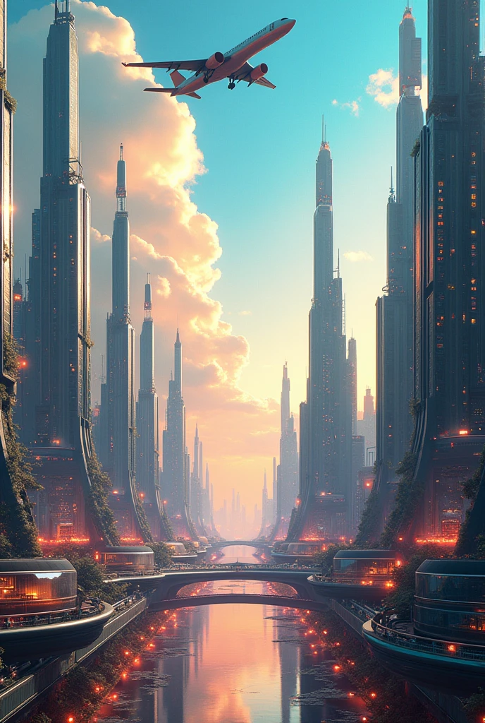 there are two pictures of a city with a plane flying over it, futuristic utopian fantasy, sci-fi fantasy wallpaper, sci-fi fantasy desktop wallpaper, futuristic city backgrond, futuristic utopian metropolis, futuristic utopian city, symmetric matte painting, composition of and futuristic, 4k solarpunk wallpaper, futuristic city backdrop, futuristic world