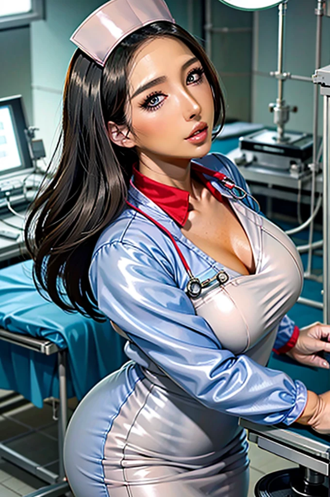 nurse uniform,hospital, latex nurse suit,nurses,busty,elbow gloves,labcoat,black hair woman,red eyes , gigantic ,medical instruments,asian nurse,two nurses,speculum,examination room,oversize ,big ass ,strap on, lay on table ,legs spreaded,giving birth,gyno chair , dentist,Milf,latex,red uniform,oversize breasts,diaper