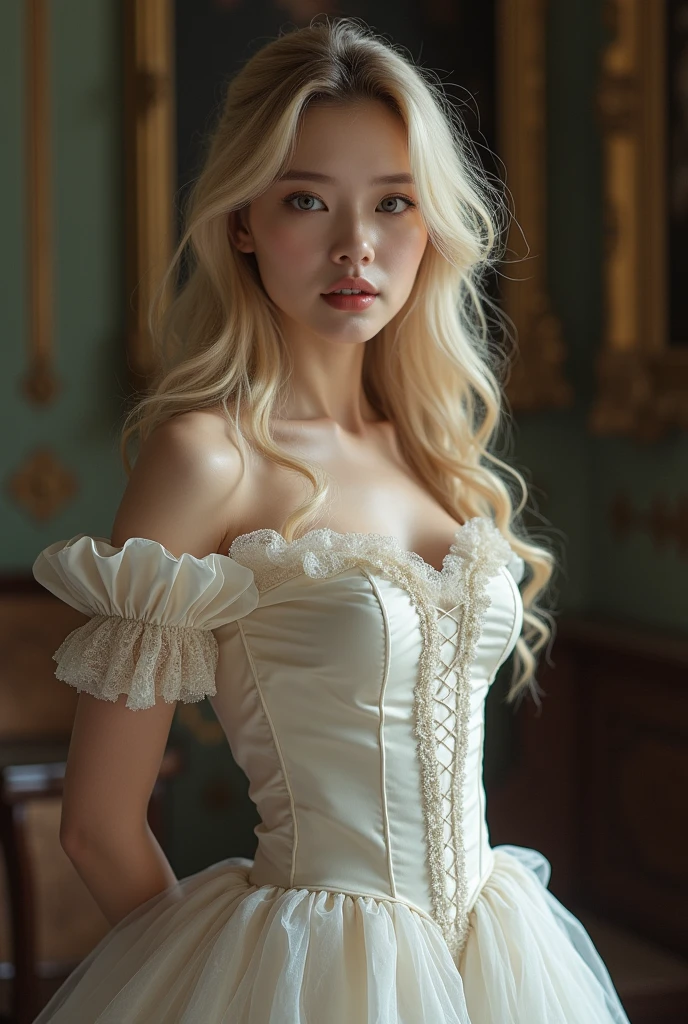 lunafreya ffxv white corset stockings blue eyes photorealistic