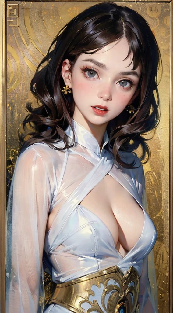 the sailor moon, Sailor Moon style, Beautiful,  moon princess, blond-haired princess, portrait of magical girl,  woman,20-year-old,,city,night,((white tight miniskirt bodysuit)),(Harada Makoto),open mouth smile,(((See-through))),((bionde)),long hair　((Realistic lighting, optimal quality, 8k, masterpaintings:1.3)),（ sharp focus:1.2）, Girl Huge breasts, （Beautiful Women with Perfect Figure:1.4）,Close-up strengthened，Slim：1.1, ((long and dark brown hair)),（（length hair）） ，（（ringlets）），(red-white qipao:1.4）,（exteriors，during night：1.1），urban street，High-rise buildings and deep alleys，Ultra-fine face，Fine eyes，Double eyelids，Close up of  Mono Color,weight,NSFW,Upper body,A nude devil woman with a black and white body stocking dress holding a red lip stick,Satan,succubi,eBlue eyes,Clothes detailed patterns,lacivious pose,spread legitimacy,Detailed Gothic background,dark fantasy background,Inspired by Robert McGinnis, Inspired by Gretel Stern, Takato Yamamoto’s style, Guido Crepax, Guido Crepax-style, Amano, Vanya Zoravlev, inspired by Leonor Fini, Nagao Hidege, Inspired by Takato Yamamoto.Inspired by Klimt and Mucha. beautidful eyes, beautiful detailed lips, Extremely detailed eyes and face, Long eyelash quality:1.2), ultra - detailed, (actual:1.37), oil painted, Color contrast, A high resolution, Black and white dress, red lip stick, Inspired by Robert McGinnis, Inspired by Gretel Stern, Yamamoto Takashi style, Guido Crepax style, Amano-inspired, Vanya Zoravlev-inspired, Leonor Fini&#39;of inspiration, Nagao Hidege-inspired, Inspired by Takato Yamamoto, vibrant with colors, dramatic lights, eye-catching composition, fun atmosphere, Feminine elegance.Faki，oil painted，Impresionismo　fuckfuckfuck
