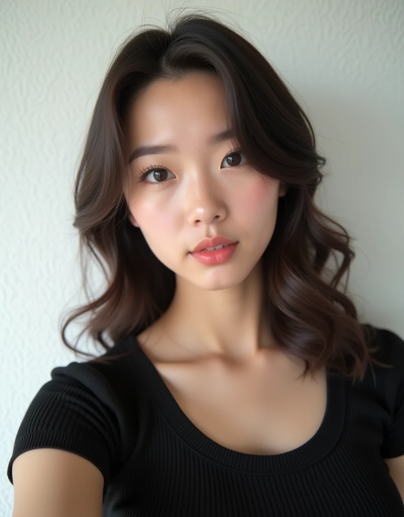 Highest quality、one's home、Japanese、18-year-old、(Hostess)、Brown Hair、private、Off-shot、(Living Style:1.3)、(Selfie:1.3)、Selphy、(1 person)、(slender:1.2)、(Black camisole:1.3)