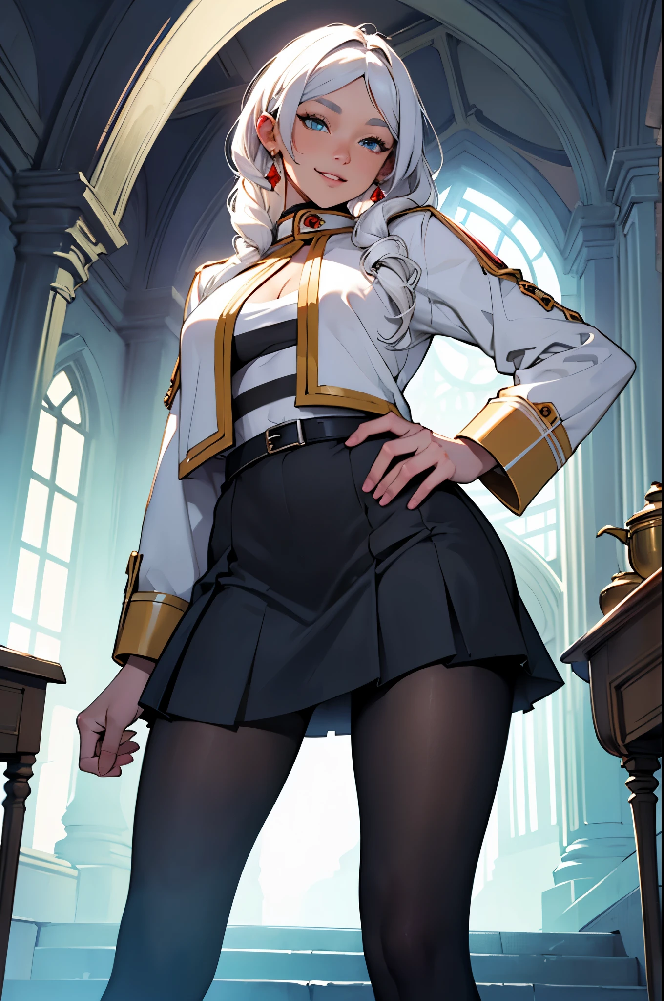 A girl with white hair in a German military uniform, (girl in black German military uniform), ((girl looks disgusted)), girl with an expressionless face, (girl in a black cloak), ((((bloody))), (((beautiful detailed German military uniform))), ((((German military uniform)), beautiful and detailed girl, perfect face, feet out of the frame, ((perfect body)), straightforward, (solo)), red eyes, curly hair, ((backlight)), girl on the central axis of the picture, small breasts, (character in the center of the picture), girl on the center axis of the picture, (very detailed CG Unity 8k wallpaper, masterpiece, best quality, super detailed), (best lighting, best shadows, extremely refined and beautiful), dynamic angle, floating, fine detail, (bloom), (shine), shining stars, classic, simple background, (white background:1.5),