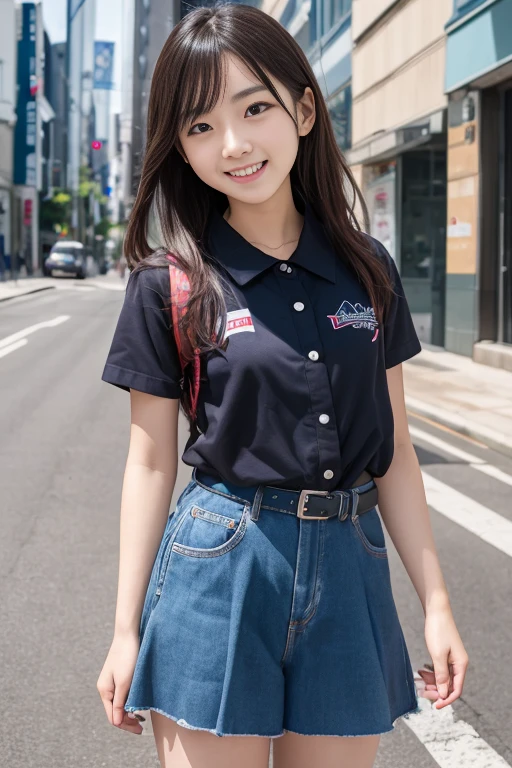 High quality masterpiece, 8k, , Japanese Girls, RAW Photos, Absurd, Winner portrait smile face, 笑face, Alone, Uniform, Summer Clothes Idol&#39;face, violet, Gardenia, Delicate girl, Long black hair, Dark Eyes, Upper body digital SLR, Observe the audience, Frank, Sophisticated, Like々Shii, Thin arms, Professional Lighting, Film Grain, chromatic aberration, (Details of the eye and face: 1.0), (Bokeh button:1.1)