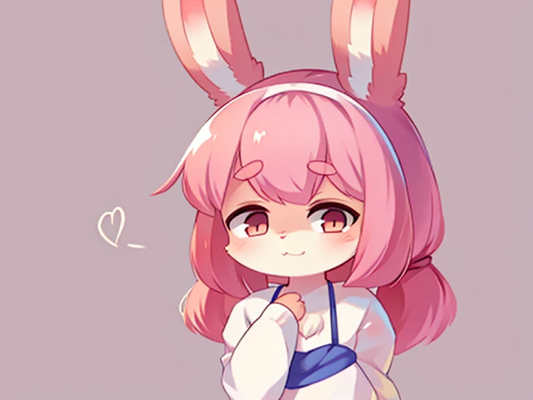 Cute bunny furry girl, pink hair covering one eye, cute background 