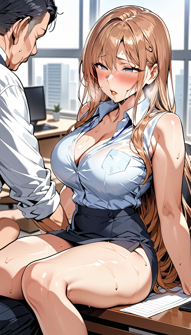 nsfw, dynamic Angle,High quality,Ultra-high resolution,High-definition illustrations,Masterpiece,extremely detailed,highres,mature hetero couple,(Eyes drowning in pleasure1.6),(married secretary sexy milf is glossy lips and  Sugar Daddy is lust),orgasm ,in heat cunt itch,office LADY fashion,office room,saliva,sweat,Medium breasts,moist skin,seductive,beautyfull curvy,long intricate hair,mole under eye,blush,sucking foreplay,sixtynine style,fondle