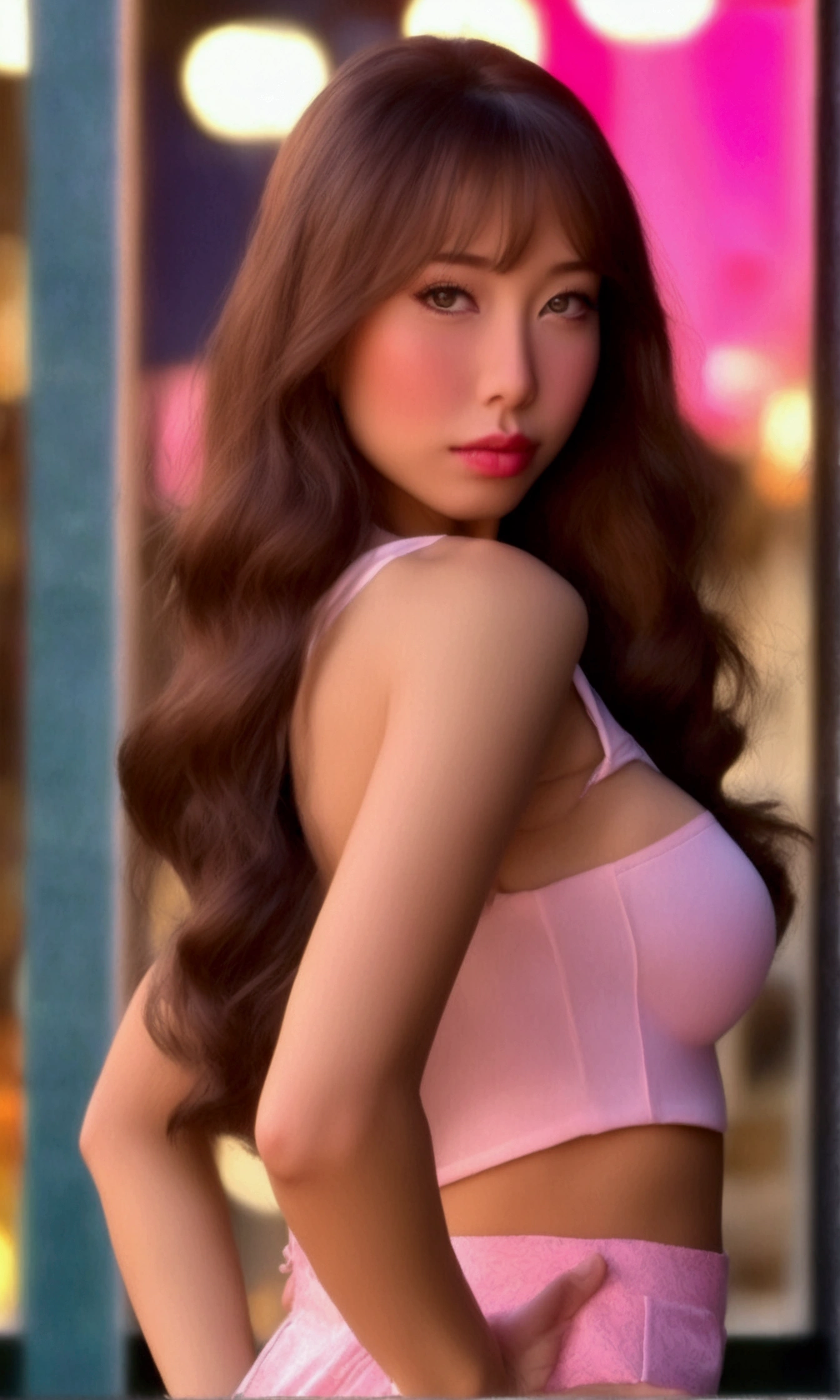 a cute woman in a tight pastel blouse with no bra, a cute skirt, matching pumps, erect nipples, happily looking at store window displays, view focused on her breasts, Tokyo, busy city at sunset, (best quality,4k,8k,highres,masterpiece:1.2),ultra-detailed,(realistic,photorealistic,photo-realistic:1.37),beautiful detailed eyes,beautiful detailed lips,extremely detailed eyes and face,longeyelashes,cityscape,evening,sunset,realistic,photorealistic,warm lighting,soft focus,intricate details (safe for work, no nudity)
