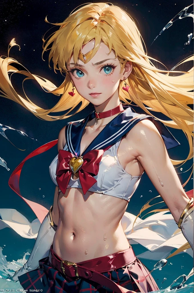 (A superb exquisite Sailor Venus), (Sailor Venus:1.5), (aino minako), (Sailor Senshi Uniform), (red ribon), blue eyes, Yellow hair, natural straight hair, straight bangs, solo, nature, extremely delicate, straight facial features, peerless beautiful girl, soft, (sensual face), ((ecchi face)), dreamy quality, exaggerated facial features, solid color, frank holly, delicate face, bright lips, slender waist, soft curves, real light and shadow, super fine, 4k, natural moving, Ultra high resolution, (masterpiece:1.2, best quality), (finely detailed beautiful eyes: 1.2), (beautiful detailed face), sexy nude model, sexy pose, (midium chest), (Perfect Body Proportions), (bedroom), Mekosuji, Spread your legs a little and show off your crotch,