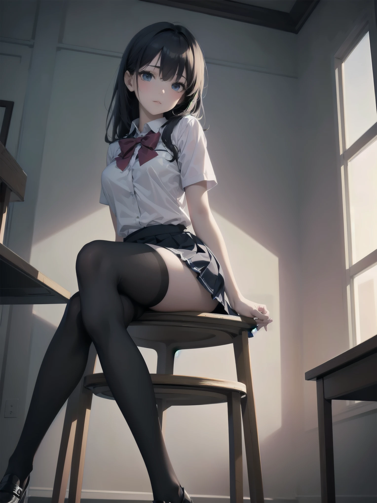 Anime girl sitting on a chair in a room with a window - SeaArt AI